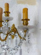 Load image into Gallery viewer, BACCARAT 19TH Gorgeous PAIR Wall Light Clear Crystal Drop Sconces 4 Fires RARE