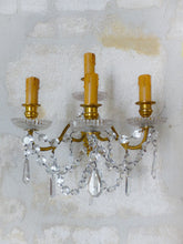 Load image into Gallery viewer, BACCARAT 19TH Gorgeous PAIR Wall Light Clear Crystal Drop Sconces 4 Fires RARE