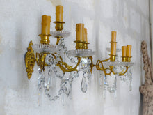 Load image into Gallery viewer, BACCARAT 19TH Gorgeous PAIR Wall Light Clear Crystal Drop Sconces 4 Fires RARE
