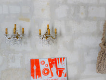 Load image into Gallery viewer, BACCARAT 19TH Gorgeous PAIR Wall Light Clear Crystal Drop Sconces 4 Fires RARE