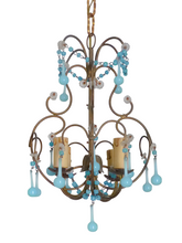 Load image into Gallery viewer, Antique Chandelier Acqua Blue Opaline Drops cup beads 1930 Murano Rare 4 lights