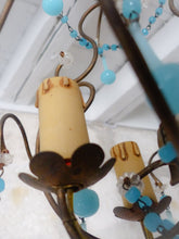 Load image into Gallery viewer, Antique Chandelier Acqua Blue Opaline Drops cup beads 1930 Murano Rare 4 lights