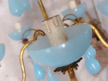 Load image into Gallery viewer, Antique Chandelier Aqua Blue Opaline Drops Cup Beads 1930 MURANO 5 lights RARE