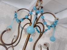 Load image into Gallery viewer, Antique Chandelier Acqua Blue Opaline Drops cup beads 1930 Murano Rare 4 lights