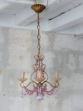 Load image into Gallery viewer, Antique Chandelier Pink Opaline Drops Cup Beads 1930 Murano Rare 4 lights RARE