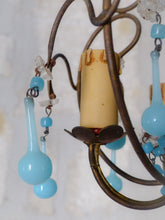 Load image into Gallery viewer, Antique Chandelier Acqua Blue Opaline Drops cup beads 1930 Murano Rare 4 lights
