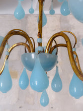 Load image into Gallery viewer, Antique Chandelier Aqua Blue Opaline Drops Cup Beads 1930 MURANO 5 lights RARE