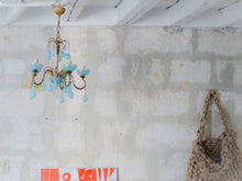 Load image into Gallery viewer, Antique Chandelier Aqua Blue Opaline Drops Cup Beads 1930 MURANO 5 lights RARE