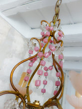 Load image into Gallery viewer, Antique Chandelier Pink Opaline Drops Cup Beads 1930 Murano Rare 4 lights RARE