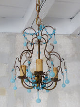 Load image into Gallery viewer, Antique Chandelier Acqua Blue Opaline Drops cup beads 1930 Murano Rare 4 lights