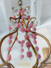Load image into Gallery viewer, Antique Chandelier Pink Opaline Drops Cup Beads 1930 Murano Rare 4 lights RARE