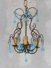 Load image into Gallery viewer, Antique Chandelier Acqua Blue Opaline Drops cup beads 1930 Murano Rare 4 lights