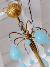 Load image into Gallery viewer, Antique Chandelier Aqua Blue Opaline Drops Cup Beads 1930 MURANO 5 lights RARE