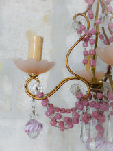Load image into Gallery viewer, Antique Chandelier Pink Opaline Drops Cup Beads 1930 Murano Rare 4 lights RARE