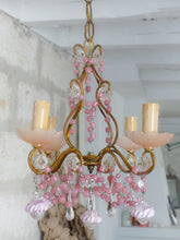 Load image into Gallery viewer, Antique Chandelier Pink Opaline Drops Cup Beads 1930 Murano Rare 4 lights RARE