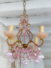 Load image into Gallery viewer, Antique Chandelier Pink Opaline Drops Cup Beads 1930 Murano Rare 4 lights RARE