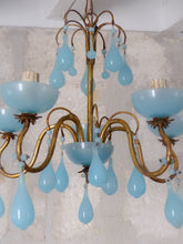 Load image into Gallery viewer, Antique Chandelier Aqua Blue Opaline Drops Cup Beads 1930 MURANO 5 lights RARE
