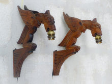 Load image into Gallery viewer, Pair Vintage French Carved Wood Gothic Chimera Wall Light Sconce Gargoye Console