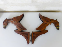Load image into Gallery viewer, Pair Vintage French Carved Wood Gothic Chimera Wall Light Sconce Gargoye Console