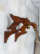 Load image into Gallery viewer, Pair Vintage French Carved Wood Gothic Chimera Wall Light Sconce Gargoye Console