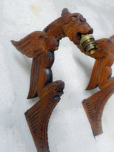 Load image into Gallery viewer, Pair Vintage French Carved Wood Gothic Chimera Wall Light Sconce Gargoye Console