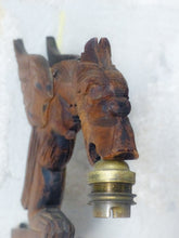 Load image into Gallery viewer, Pair Vintage French Carved Wood Gothic Chimera Wall Light Sconce Gargoye Console