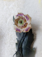 Load image into Gallery viewer, Antique Pair Wall Light Sconces Green Tole 1930 Porcelain Flowers Foliage #1
