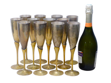Load image into Gallery viewer, Charming Set of x12 Vintage Champagne Flutes Brass & Silverplated Metal 9" Used