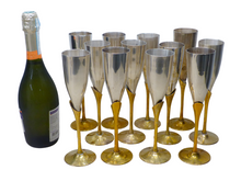 Load image into Gallery viewer, Charming Set of x12 Vintage Champagne Flutes Brass & Silverplated Metal 9"- Used