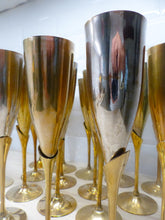 Load image into Gallery viewer, Charming Set of x18 Vintage Champagne Flutes Brass & Silverplated Metal 9" Used