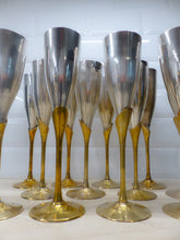 Load image into Gallery viewer, Charming Set of x12 Vintage Champagne Flutes Brass & Silverplated Metal 9"- Used