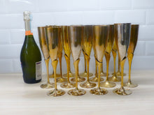 Load image into Gallery viewer, Charming Set of x18 Vintage Champagne Flutes Brass & Silverplated Metal 9" Used