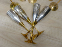 Load image into Gallery viewer, Charming Set of x12 Vintage Champagne Flutes Brass & Silverplated Metal 9"- Used