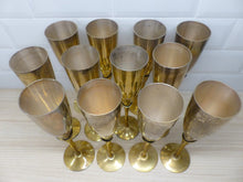 Load image into Gallery viewer, Charming Set of x12 Vintage Champagne Flutes Brass & Silverplated Metal 9" Used
