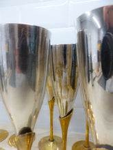 Load image into Gallery viewer, Charming Set of x12 Vintage Champagne Flutes Brass & Silverplated Metal 9"- Used