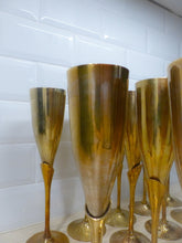 Load image into Gallery viewer, Charming Set of x18 Vintage Champagne Flutes Brass & Silverplated Metal 9" Used