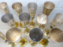 Load image into Gallery viewer, Charming Set of x12 Vintage Champagne Flutes Brass & Silverplated Metal 9"- Used