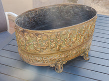 Load image into Gallery viewer, Large Antique French Jardiniere Brass Planter Cherub Gothic 1890 Centerpiece