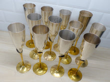 Load image into Gallery viewer, Charming Set of x12 Vintage Champagne Flutes Brass & Silverplated Metal 9"- Used