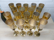 Load image into Gallery viewer, Charming Set of x18 Vintage Champagne Flutes Brass & Silverplated Metal 9" Used