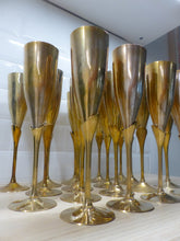 Load image into Gallery viewer, Charming Set of x18 Vintage Champagne Flutes Brass & Silverplated Metal 9" Used