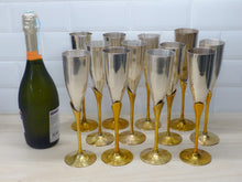Load image into Gallery viewer, Charming Set of x12 Vintage Champagne Flutes Brass & Silverplated Metal 9"- Used