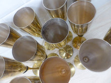 Load image into Gallery viewer, Charming Set of x12 Vintage Champagne Flutes Brass & Silverplated Metal 9" Used