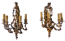 Load image into Gallery viewer, Large Antique PAIR French Wall Light Sconce RARE 2 Cherubs Angels Bronze 4 fires