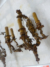 Load image into Gallery viewer, Large Antique PAIR French Wall Light Sconce RARE 2 Cherubs Angels Bronze 4 fires