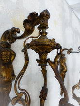 Load image into Gallery viewer, Large Antique PAIR French Wall Light Sconce RARE 2 Cherubs Angels Bronze 4 fires