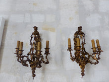 Load image into Gallery viewer, Large Antique PAIR French Wall Light Sconce RARE 2 Cherubs Angels Bronze 4 fires
