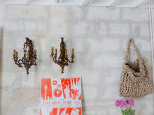 Load image into Gallery viewer, Large Antique PAIR French Wall Light Sconce RARE 2 Cherubs Angels Bronze 4 fires