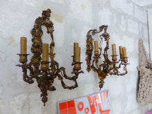 Load image into Gallery viewer, Large Antique PAIR French Wall Light Sconce RARE 2 Cherubs Angels Bronze 4 fires