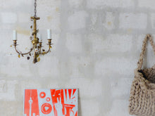 Load image into Gallery viewer, French Antique Bronze Louis XVI Chandelier Porcelain Flowers Ribbon 1930 Foliage